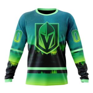Personalized NHL Vegas Golden Knights Special Crewneck Sweatshirt Design With Northern Light Full Printed Sweatshirt 1