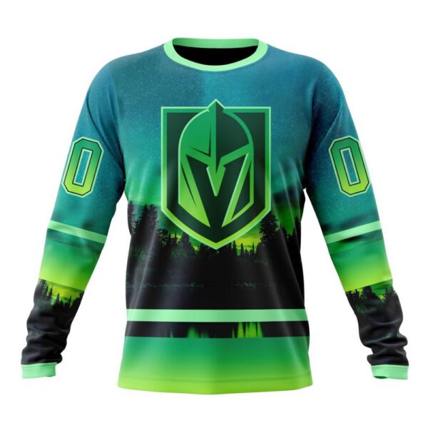 Personalized NHL Vegas Golden Knights Special Crewneck Sweatshirt Design With Northern Light Full Printed Sweatshirt