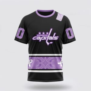 Personalized NHL Washington Capitals 3D T Shirt Special Black And Lavender Hockey Fight Cancer Design T Shirt 1