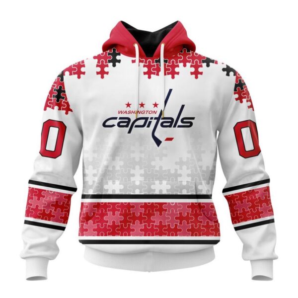 Personalized NHL Washington Capitals All Over Print Hoodie Special Autism Awareness Design With Home Jersey Style Hoodie