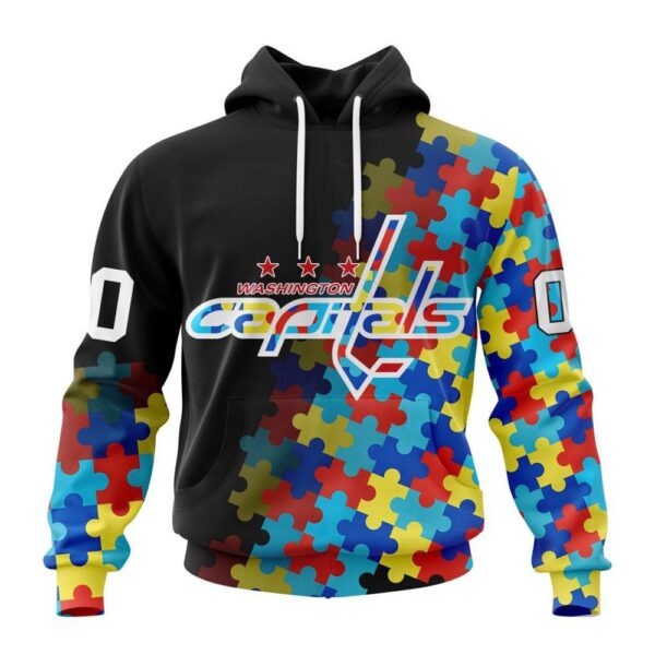 Personalized NHL Washington Capitals All Over Print Hoodie Special Black Autism Awareness Design Hoodie