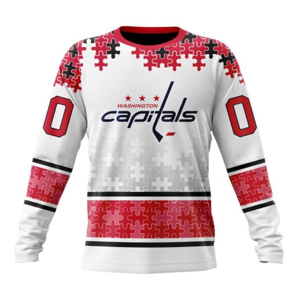 Personalized NHL Washington Capitals Crewneck Sweatshirt Special Autism Awareness Design With Home Jersey Style