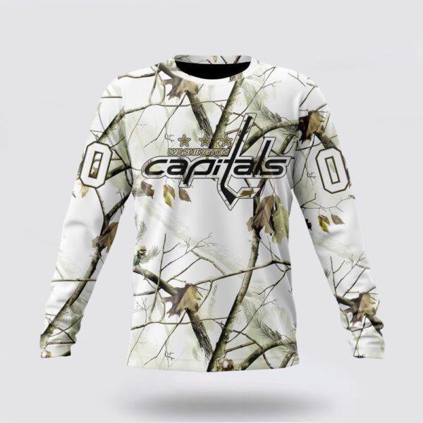 Personalized NHL Washington Capitals Crewneck Sweatshirt Special White Winter Hunting Camo Design Sweatshirt