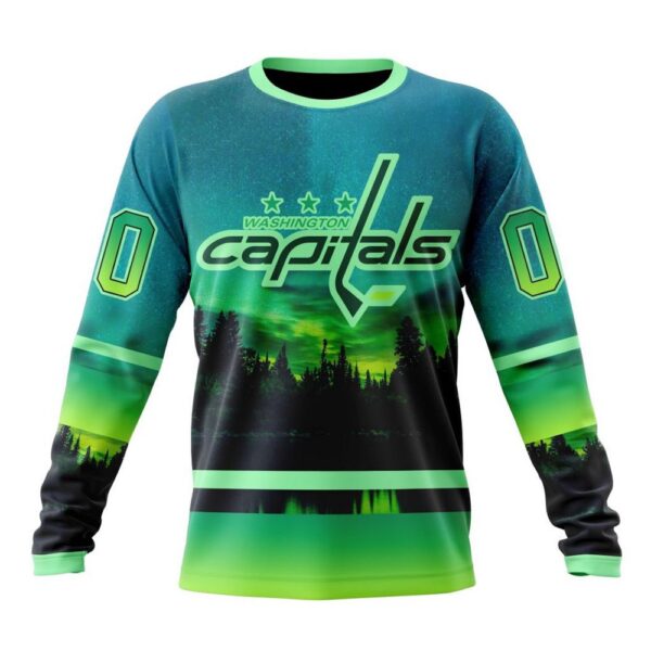 Personalized NHL Washington Capitals Special Crewneck Sweatshirt Design With Northern Light Full Printed Sweatshirt