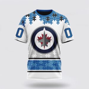 Personalized NHL Winnipeg Jets 3D T Shirt Special Autism Awareness Design With Home Jersey Style T Shirt 1