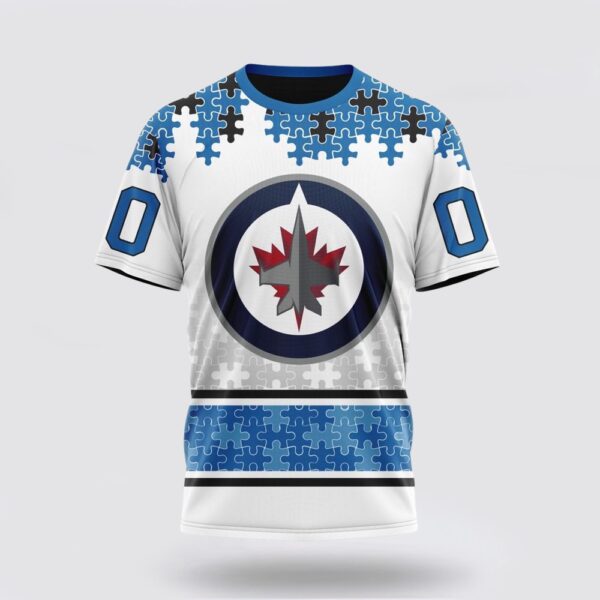 Personalized NHL Winnipeg Jets 3D T Shirt Special Autism Awareness Design With Home Jersey Style T Shirt