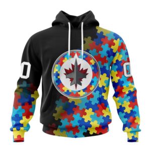 Personalized NHL Winnipeg Jets All Over Print Hoodie Special Black Autism Awareness Design Hoodie 1
