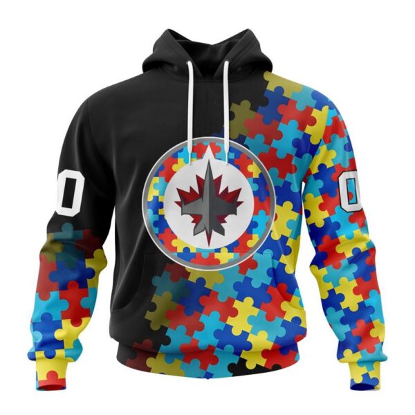 Personalized NHL Winnipeg Jets All Over Print Hoodie Special Black Autism Awareness Design Hoodie