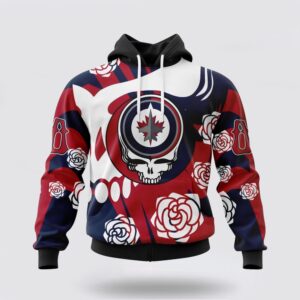 Personalized NHL Winnipeg Jets All Over Print Hoodie Special Grateful Dead Gathering Flowers Design Hoodie 1