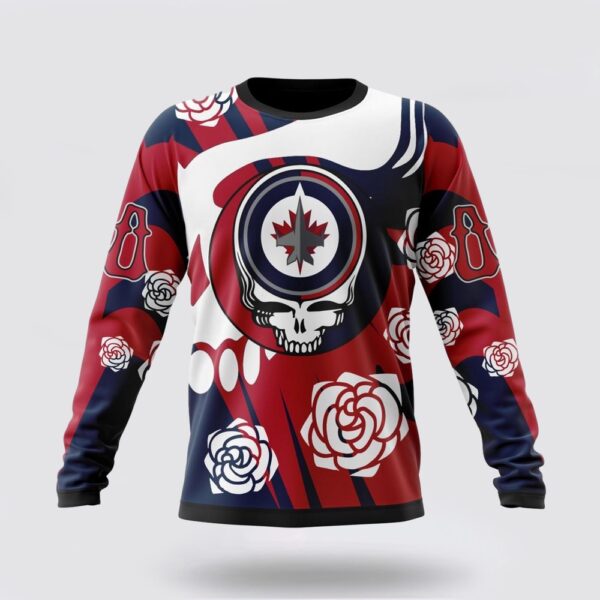 Personalized NHL Winnipeg Jets Crewneck Sweatshirt Special Grateful Dead Gathering Flowers Design Sweatshirt