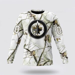Personalized NHL Winnipeg Jets Crewneck Sweatshirt Special White Winter Hunting Camo Design Sweatshirt 1