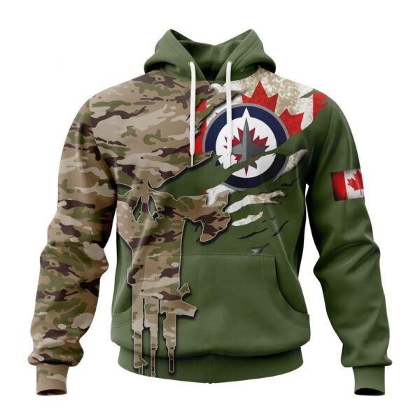 Personalized NHL Winnipeg Jets Hoodie Special Camo Skull Design Hoodie