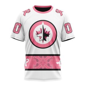 Personalized NHL Winnipeg Jets T Shirt In Classic Style With Paisley In October We Wear Pink Breast Cancer T Shirt 1