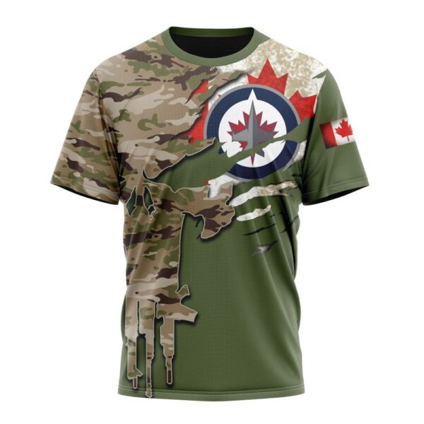 Personalized NHL Winnipeg Jets T-Shirt Special Camo Skull Design T-Shirt