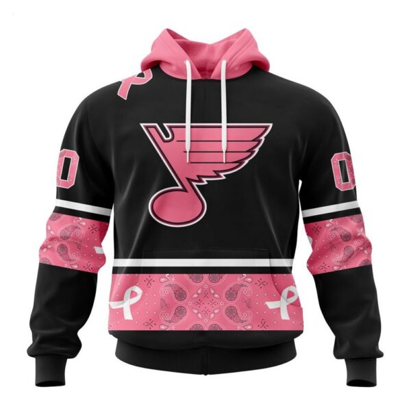 St. Louis Blues Hoodie Specialized Design In Classic Style With Paisley! WE WEAR PINK BREAST CANCER Hoodie