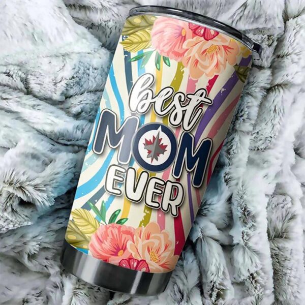 Winnipeg Jets Tumbler Best Mom Ever Flower