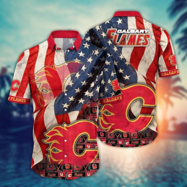 NHL Calgary Flames American Flag Hawaii Shirt Summer Football Shirts