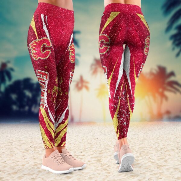 NHL Calgary Flames Flower Leggings Women Football Leggings For Women