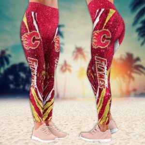 NHL Calgary Flames Flower Leggings Women Football Leggings For Women 2