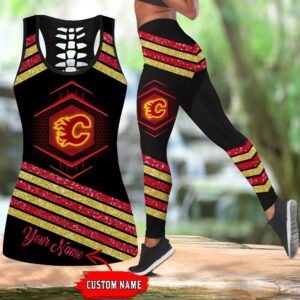 NHL Calgary Flames Hollow Tank Top And Leggings Set For Hockey Fans 1