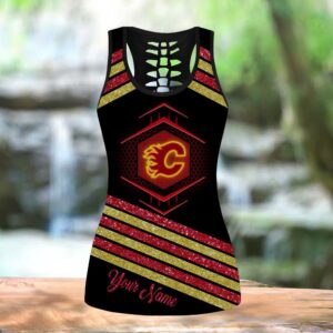 NHL Calgary Flames Hollow Tank Top And Leggings Set For Hockey Fans 3