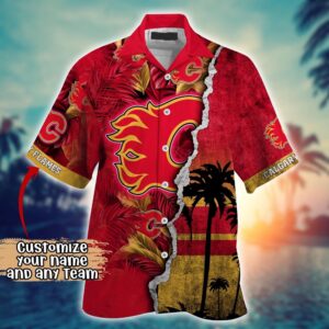 NHL Calgary Flames Palm Tree Hawaii Shirt Custom Summer Football Shirts 2