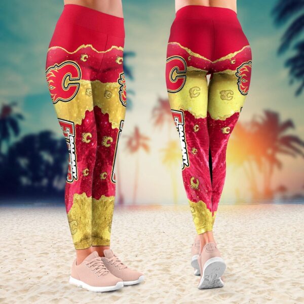 NHL Calgary Flames Summer Flower Leggings For Women