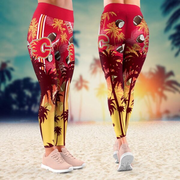 NHL Calgary Flames Summer Flower Leggings Women Football Leggings For Women