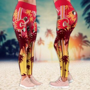 NHL Calgary Flames Summer Flower Leggings Women Football Leggings For Women 2