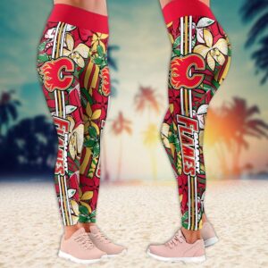 NHL Calgary Flames Summer Flower Pattern Leggings Women Football Leggings For Women 2