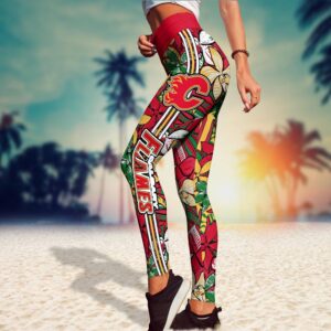 NHL Calgary Flames Summer Flower Pattern Leggings Women Football Leggings For Women 3