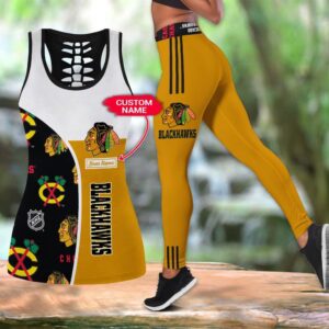 NHL Chicago Blackhawks Hollow Tank Top And Leggings Set For Fans