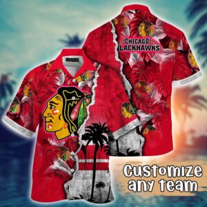 NHL Chicago Blackhawks Palm Tree Hawaii Shirt Custom Summer Football Shirts 1
