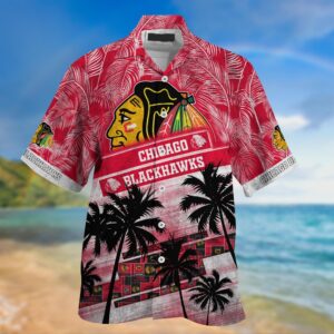 NHL Chicago Blackhawks Palm Tree Pattern Hawaii Shirt Unisex Sport Hawaii Shirt 2