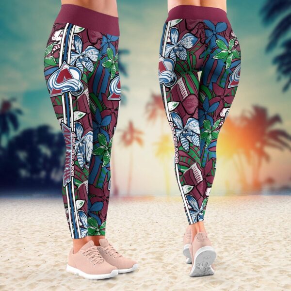 NHL Colorado Avalanche Summer Flower Pattern Leggings Women Football Leggings For Women