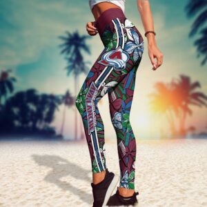 NHL Colorado Avalanche Summer Flower Pattern Leggings Women Football Leggings For Women 3