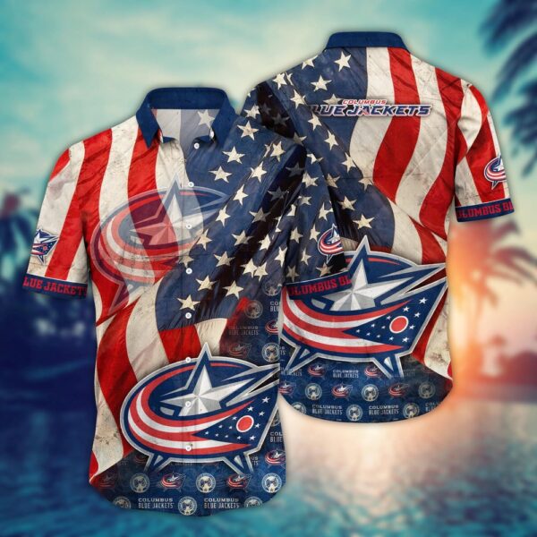 NHL Columbus Blue Jackets American Flag Hawaii Shirt Summer Football Shirts