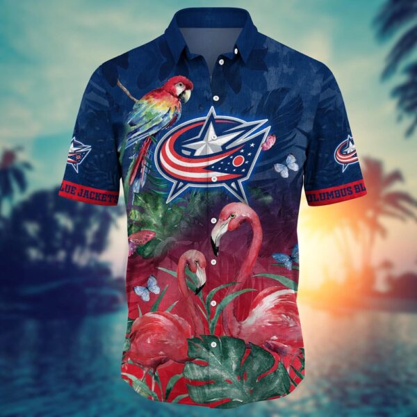 NHL Columbus Blue Jackets Flamigo Hawaii Shirt Summer Football Shirts