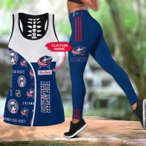 NHL Columbus Blue Jackets Hollow Tank Top And Leggings Set For Fans