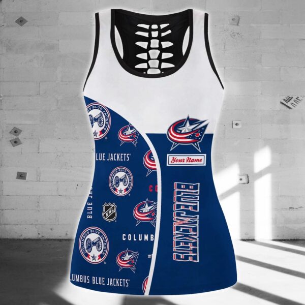 NHL Columbus Blue Jackets Hollow Tank Top And Leggings Set For Fans