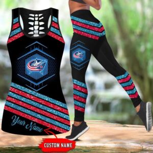 NHL Columbus Blue Jackets Hollow Tank Top And Leggings Set For Hockey Fans 1