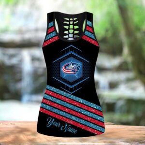 NHL Columbus Blue Jackets Hollow Tank Top And Leggings Set For Hockey Fans 3