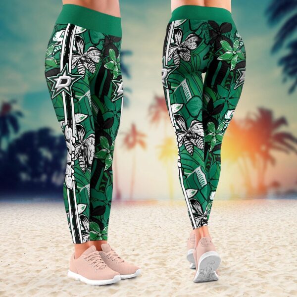 NHL Dallas Stars Summer Flower Pattern Leggings Women Football Leggings For Women