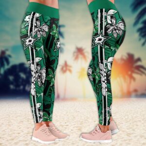 NHL Dallas Stars Summer Flower Pattern Leggings Women Football Leggings For Women 2