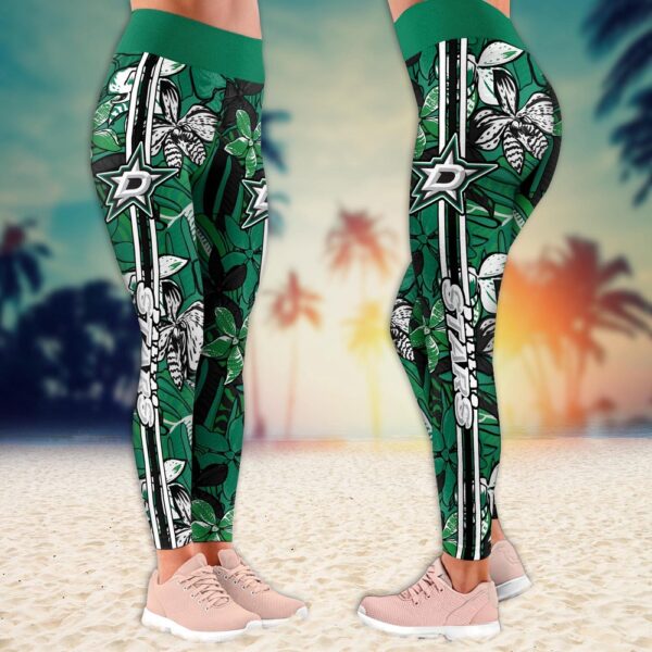 NHL Dallas Stars Summer Flower Pattern Leggings Women Football Leggings For Women