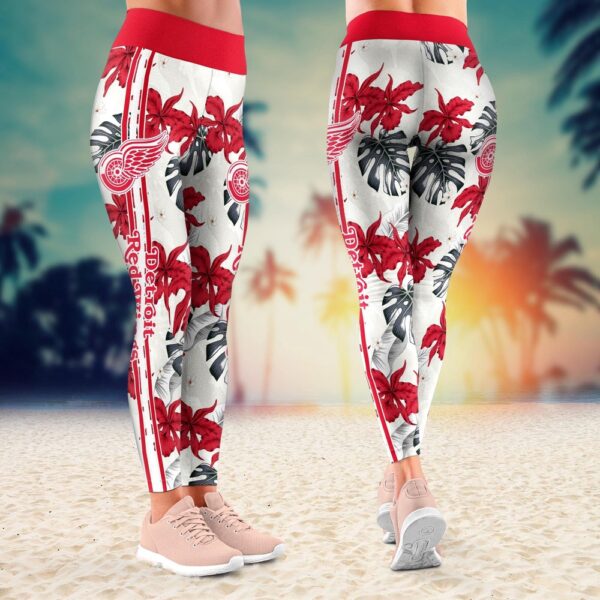 NHL Detroit Red Wings Flower Leggings For Women