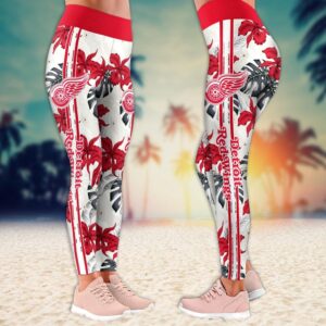 NHL Detroit Red Wings Flower Leggings For Women 2