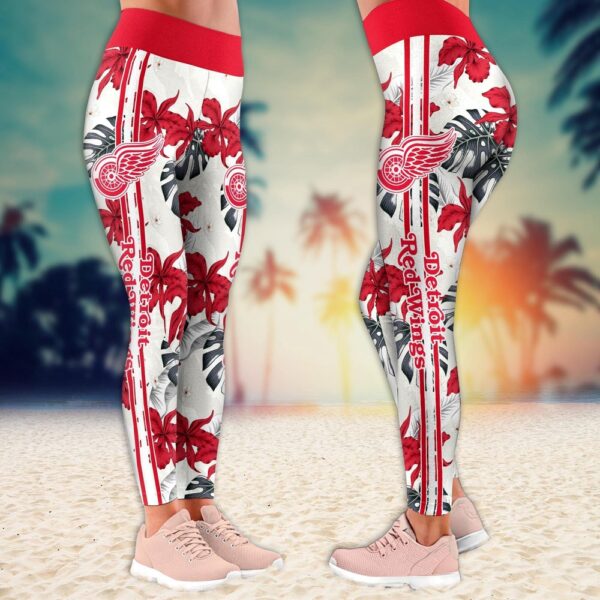 NHL Detroit Red Wings Flower Leggings For Women