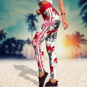 NHL Detroit Red Wings Flower Leggings For Women 3