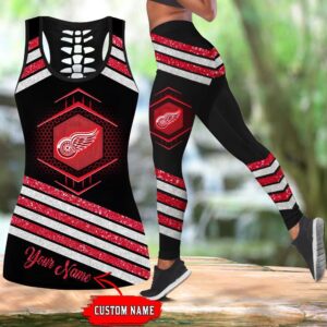 NHL Detroit Red Wings Hollow Tank Top And Leggings Set For Hockey Fans